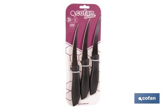 Pack de 3 cuchillos para fruta y verdura con mango ergonómico | Hoja de acero inoxidable | Longitud de la hoja: 10 cm - Cofan