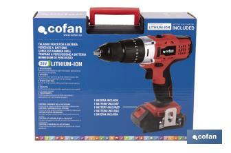 Taladro Percutor a Batería con 1300 rpm | Batería Li-ion de 20V - 1,5 Ah + Cargador incluidos - Cofan