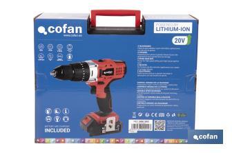 Taladro Percutor a Batería con 1300 rpm | Batería Li-ion de 20V - 1,5 Ah + Cargador incluidos - Cofan