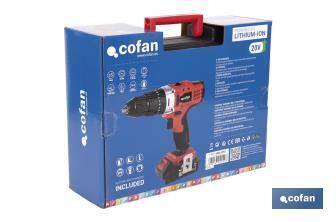 Taladro Percutor a Batería con 1300 rpm | Batería Li-ion de 20V - 1,5 Ah + Cargador incluidos - Cofan