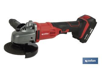 Amoladora a batería | Batería Li-ion de 20V y 2,0 Ah + Cargador incluidos | Apta para discos de ø115 mm - Cofan