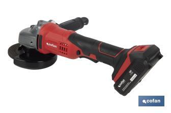 Amoladora a batería | Batería Li-ion de 20V y 2,0 Ah + Cargador incluidos | Apta para discos de ø115 mm - Cofan