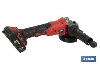 Amoladora a batería | Batería Li-ion de 20V y 2,0 Ah + Cargador incluidos | Apta para discos de ø115 mm - Cofan
