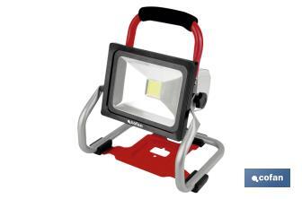 Foco led portátil de batería de 20W | Batería Li-ion de 18V + Cargador incluidos | 3 intensidades de luz - Cofan