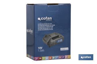 Batterie rechargeable au Lithium Li-ion | 18V I 1.5 Ah | Convient aux outils électriques à batterie - Cofan