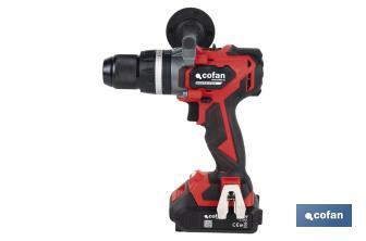 Taladro percutor y atornillador sin escobillas | 2 velocidades | Incluye maletín con batería Li-Ion de 20 voltios y 2.0 Ah + cargador - Cofan