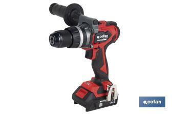 Taladro percutor y atornillador sin escobillas | 2 velocidades | Incluye maletín con batería Li-Ion de 20 voltios y 2.0 Ah + cargador - Cofan