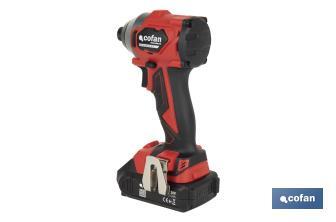 Atornillador percutor de impacto sin escobillas | Para puntas 1/4" Hex | Control de velocidad variable | Maletín, batería Li-ion de 20V y 2,0 Ah y cargador incluido - Cofan