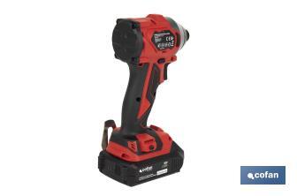 Atornillador percutor de impacto sin escobillas | Para puntas 1/4" Hex | Control de velocidad variable | Maletín, batería Li-ion de 20V y 2,0 Ah y cargador incluido - Cofan