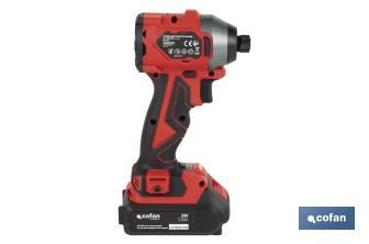 Atornillador percutor de impacto sin escobillas | Para puntas 1/4" Hex | Control de velocidad variable | Maletín, batería Li-ion de 20V y 2,0 Ah y cargador incluido - Cofan