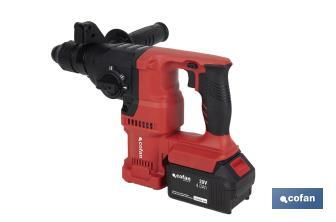 Martillo perforador SDS Plus sin escobillas multifunción | Taladra, percute y cincela | Incluye: maletín con accesorios, portabrocas automático con adaptador SDS PLUS, batería Li-Ion de 20 V y cargador - Cofan