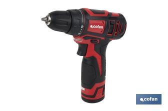 Taladro atornillador a batería | 19+ 1 posiciones de apriete | Batería Li-ion 12 V 2.0 Ah | Dos velocidades | Maletín incluido - Cofan