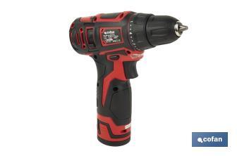Taladro atornillador a batería | 19+ 1 posiciones de apriete | Batería Li-ion 12 V 2.0 Ah | Dos velocidades | Maletín incluido - Cofan