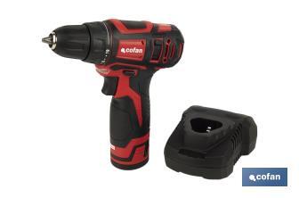 Taladro atornillador a batería | 19+ 1 posiciones de apriete | Batería Li-ion 12 V 2.0 Ah | Dos velocidades | Maletín incluido - Cofan