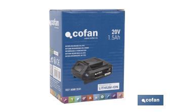Batería de litio Li-ion de 20 V y 1.5 Ah | Adecuada para herramientas eléctricas Cofan | Protección electrónica integral - Cofan