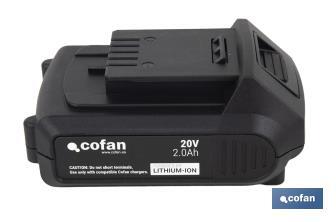 Batería de litio Li-ion de 20V y 2.0 Ah | Adecuada para herramientas eléctricas Cofan | Protección electrónica integral - Cofan