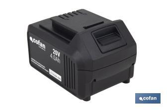 Batería de litio Li-ion de 20 V y 4.0 Ah | Adecuada para herramientas eléctricas Cofan | Protección electrónica integral - Cofan