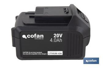 Batería de litio Li-ion de 20 V y 4.0 Ah | Adecuada para herramientas eléctricas Cofan | Protección electrónica integral - Cofan