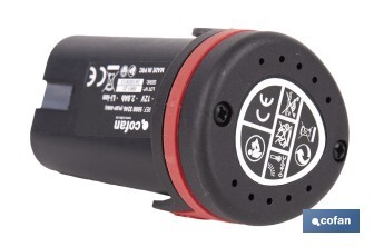 Batería Li-ion de 12 V y 2.0 Ah | Adecuado para taladro 50003244 | Larga duración y protección integral - Cofan