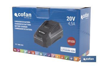 Cargador de batería de alta eficiencia: 20 V 4,5 A | Compatibilidad con sistema 1 For All | Tecnología de carga inteligente - Cofan