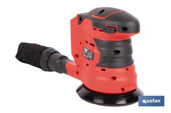 Lijadora orbital a batería | Velocidad de 10.000 rpm | Almohadilla de Ø125 mm con sistema de fijación por velcro | Disponible con y sin batería y cargador - Cofan