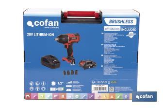 Pistola de impacto 1/2" a Batería | Batería de 20V + Cargador incluidos - Cofan