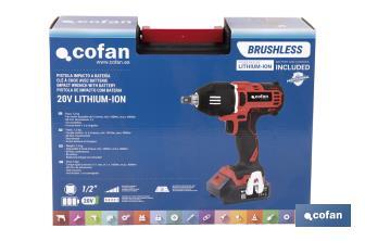 Pistola de impacto 1/2" a Batería | Batería de 20V + Cargador incluidos - Cofan