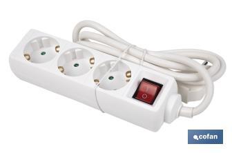 Power strip with 3 outlets | Cable of 1.4m in length | Power switch - Cofan