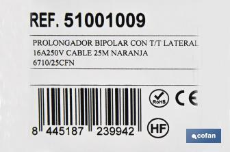 Cavo di prolunga bipolare IP 44 | Con messa a terra laterale | Cavo arancione da 10 e 25 metri - Cofan