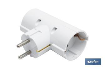 Adaptador doble Schuko 2P+T | Color Blanco | 16 A - 250 V - Cofan