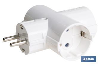 Three-way grounded Schuko socket adapter with 2 poles | White | 16A - 250V - Cofan