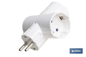 Three-way grounded Schuko socket adapter with 2 poles | White | 16A - 250V - Cofan