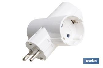 Adaptador enchufe schuko 2P más T 16A, Blanco