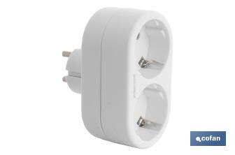 Two-way front Schuko socket adapter | White | 16A - 250V - Cofan