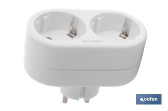 Adattatore Schuko frontale doppio | Colore: bianco | 16 A - 250 V - Cofan