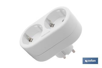 Two-way front Schuko socket adapter | White | 16A - 250V - Cofan