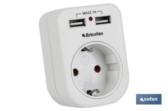 Adaptador de enchufe bipolar | Con una toma frontal | Incluye 2 puertos USB - Cofan