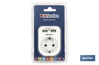 Adattatore bipolare | Con una presa frontale | Include 2 porte USB - Cofan