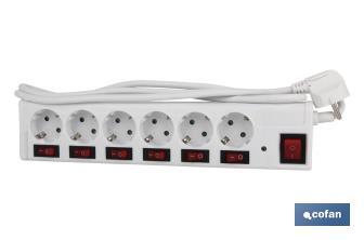 6-socket power strip | It includes illuminated on/off switch | Cable length: 1.5 metres - Cofan