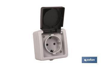Weatherproof Socket IP44 with protective cover | For Outdoors | 16A - 250V | Grey - Cofan