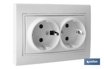 Double 2-pin socket base | Flush-mounted | Pacific Model | With shutter and screw-terminal connection - Cofan