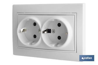 Double 2-pin socket base | Flush-mounted | Pacific Model | With shutter and screw-terminal connection - Cofan