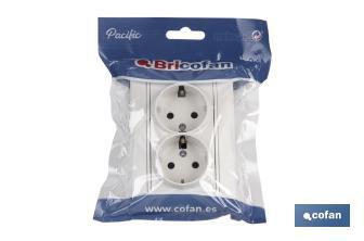 Double 2-pin socket base | Flush-mounted | Pacific Model | With shutter and screw-terminal connection - Cofan