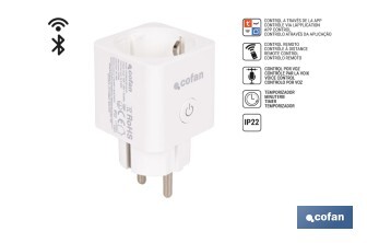 Enchufe inteligente con conexión WiFi y Bluetooth | Aplicación Smart Life o Tuya | Compatible con Alexa y Google | Control remoto | Con protección infantil - Cofan