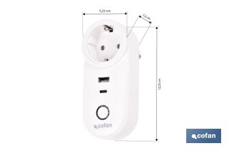 Enchufe inteligente con USB y tipo C | Conexión WiFi y Bluetooth | Aplicación: Smart Life o Tuya | Compatible con Alexa y Google | Control remoto, temporizador y protección infantil - Cofan