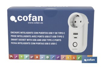 Enchufe inteligente con USB y tipo C | Conexión WiFi y Bluetooth | Aplicación: Smart Life o Tuya | Compatible con Alexa y Google | Control remoto, temporizador y protección infantil - Cofan