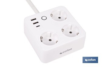 Regleta inteligente WiFi con 3 tomas + 2 puertos USB + 1 puerto USB-C | Conectividad WiFi y Bluetooth | Aplicación: Smart Life o Tuya | Control remoto de dispositivos | Compatible con Alexa y Google - Cofan