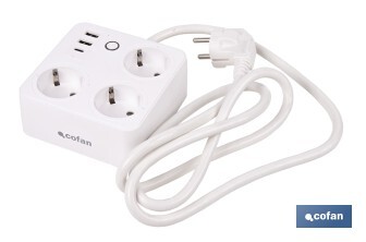 Regleta inteligente WiFi con 3 tomas + 2 puertos USB + 1 puerto USB-C | Conectividad WiFi y Bluetooth | Aplicación: Smart Life o Tuya | Control remoto de dispositivos | Compatible con Alexa y Google - Cofan