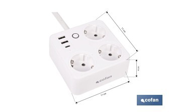 Regleta inteligente WiFi con 3 tomas + 2 puertos USB + 1 puerto USB-C | Conectividad WiFi y Bluetooth | Aplicación: Smart Life o Tuya | Control remoto de dispositivos | Compatible con Alexa y Google - Cofan