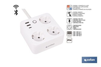 Regleta inteligente WiFi con 3 tomas + 2 puertos USB + 1 puerto USB-C | Conectividad WiFi y Bluetooth | Aplicación: Smart Life o Tuya | Control remoto de dispositivos | Compatible con Alexa y Google - Cofan